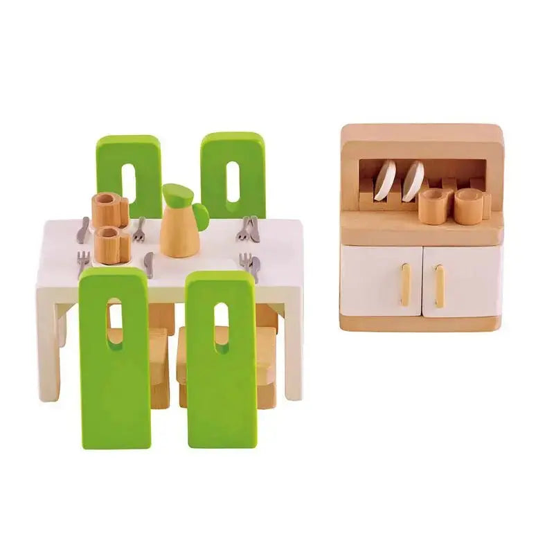 Hape Wooden Doll House Furniture Dining Room Set