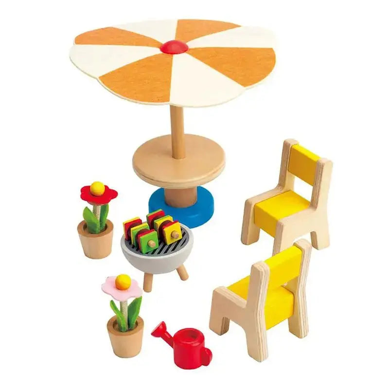 Wooden Doll House Furniture Patio Set with Accessories