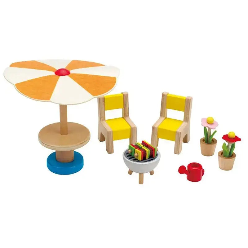 Hape Wooden Doll House Furniture Patio Set with Accessories