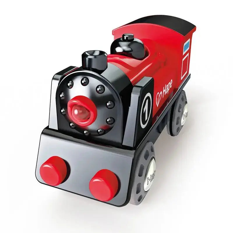 Hape Wooden Railway Battery Powered Engine No. 1 Kid's Train Set Red White  Bl