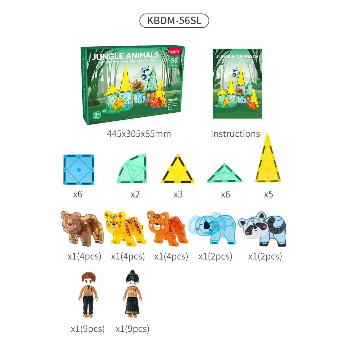 KEBO 56pcs Prairie Animals Construction Blocks Magnetic Tiles