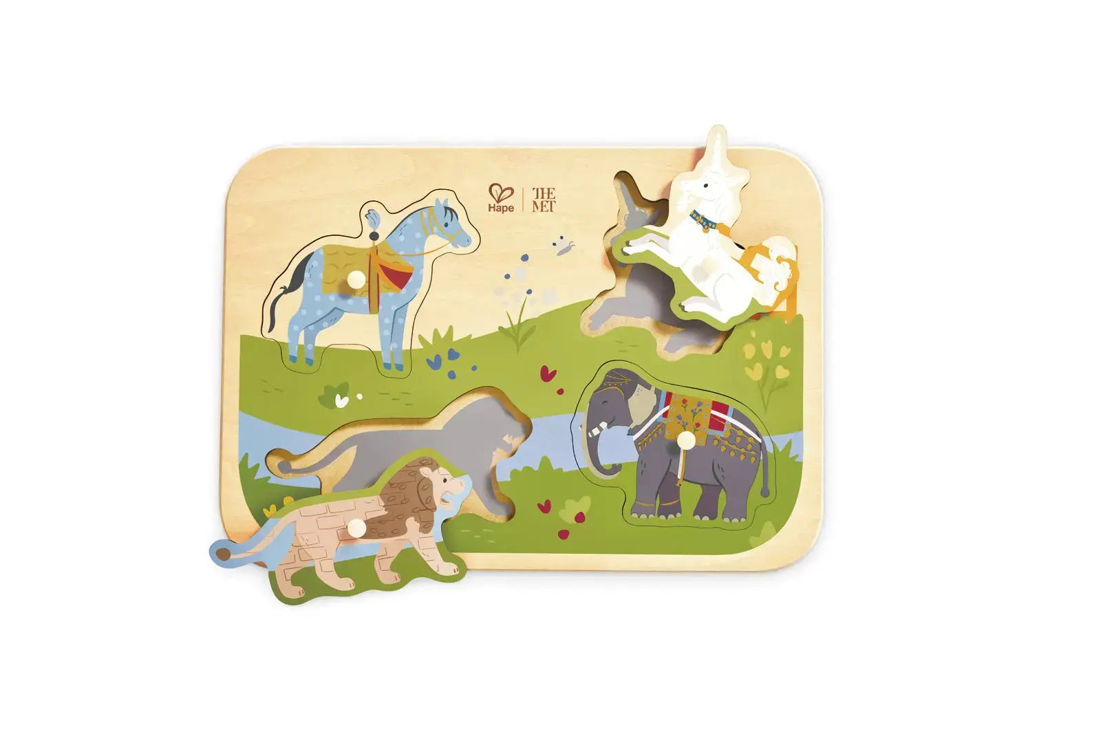 Hape x The Met Majestic Animals Wooden Peg Puzzle – 4-Piece Puzzle