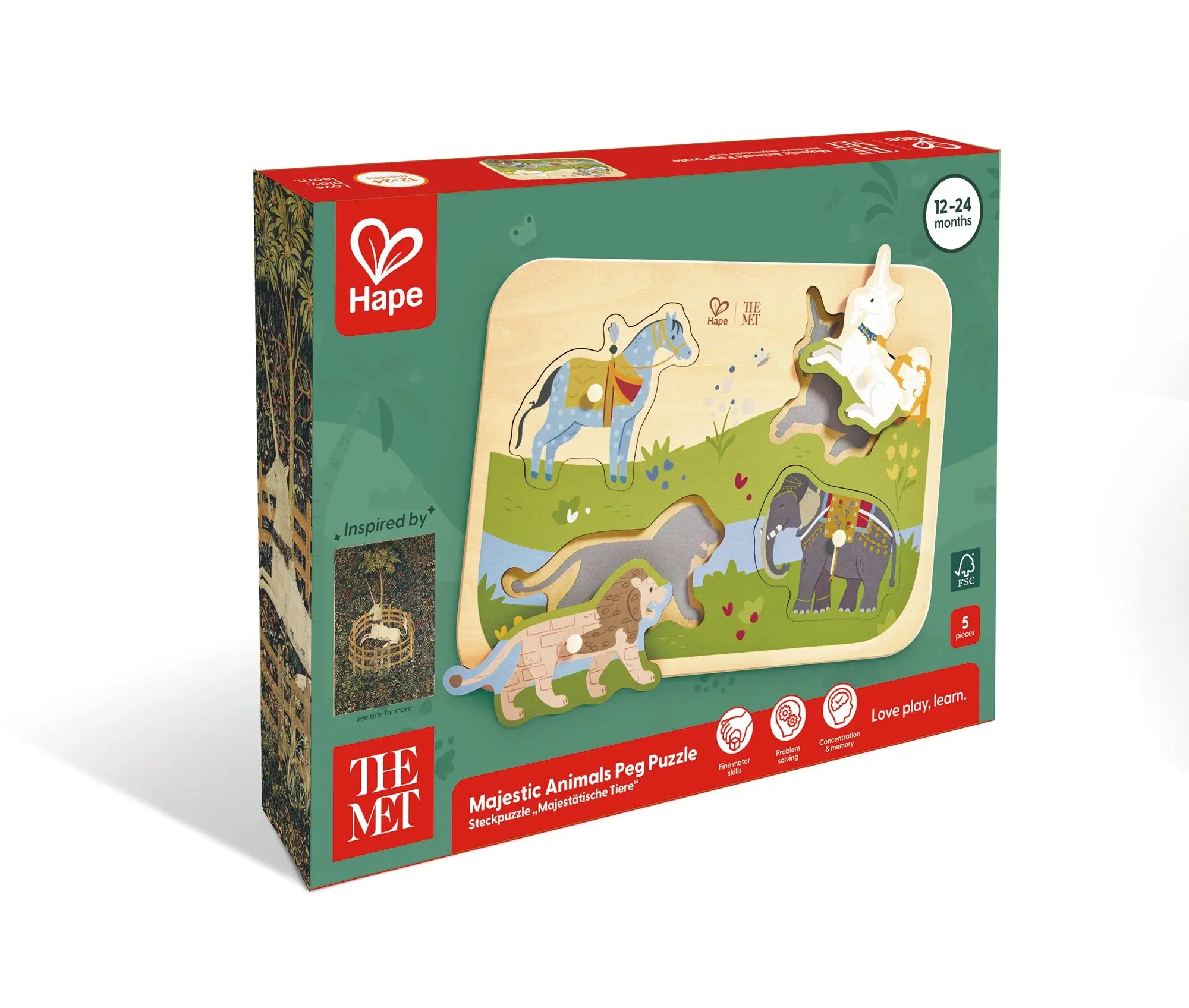 Hape x The Met Majestic Animals Wooden Peg Puzzle – 4-Piece Puzzle