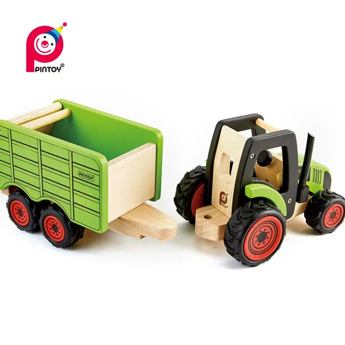 PINToy Wooden Tractor with Trailer PIN Toys