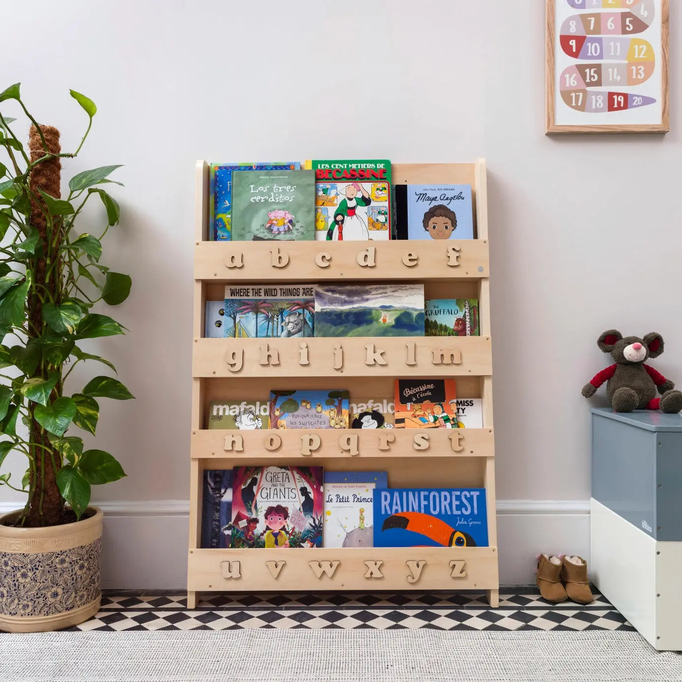 Tidy Books Bookcase Natural Wood (With Letters -Lowercase Retro) FSC 100% TidyBooks