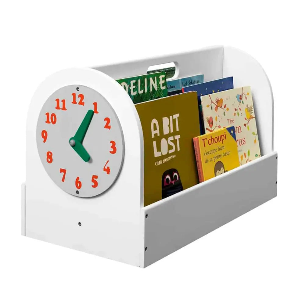 TidyBooks Clock Design-Tidy Box-WHITE /Natural Kids Room Book Storage FSC100% TidyBooks