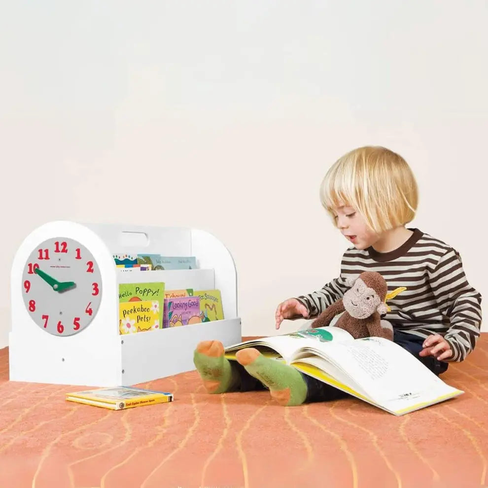 TidyBooks Clock Design-Tidy Box-WHITE /Natural Kids Room Book Storage FSC100% TidyBooks