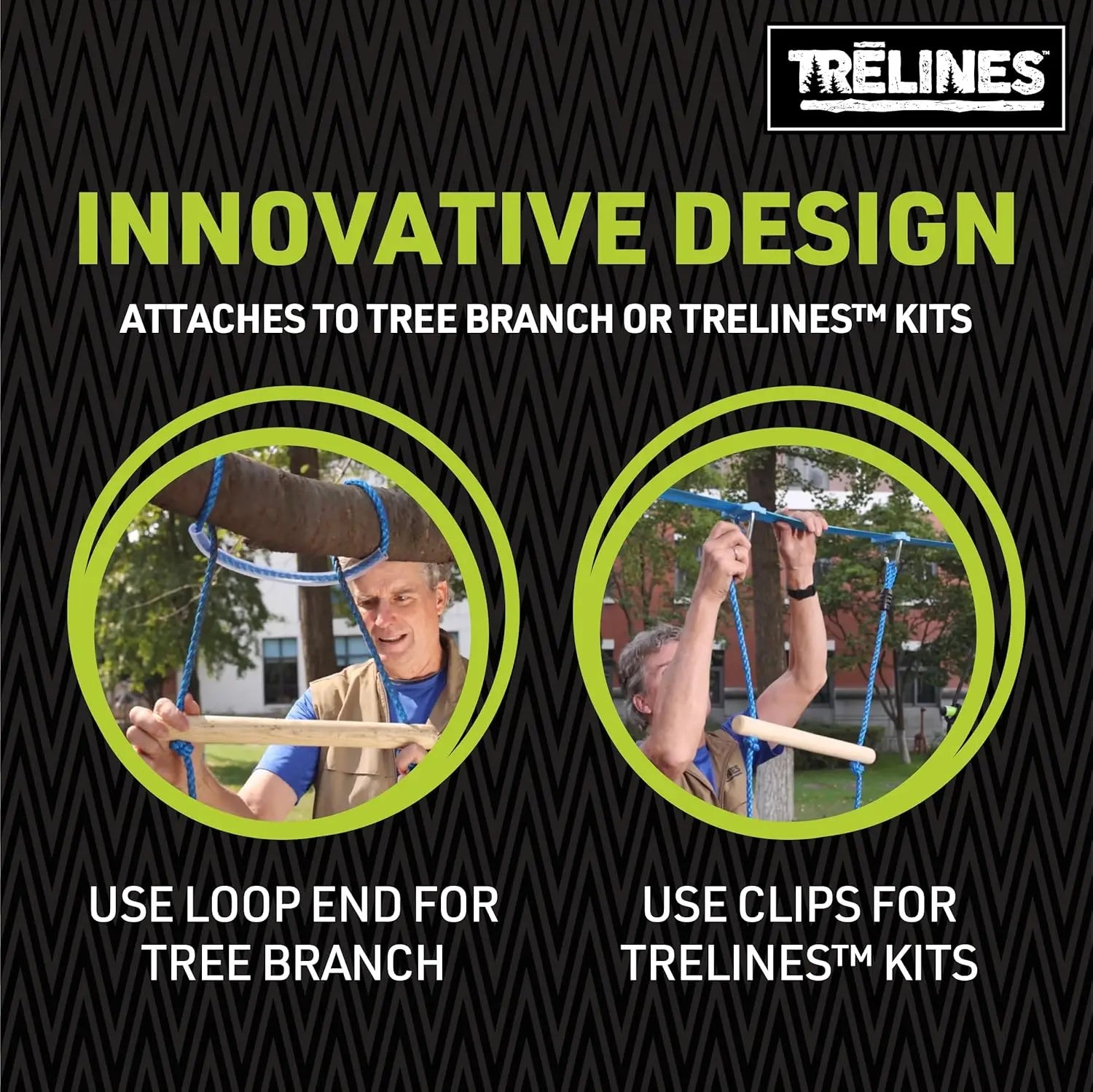 Trelines 7' Wooden Climbing Rope Ladder - The Ultimate Kids' Ninja Warrior Obstacle Course Accessory TRELINES