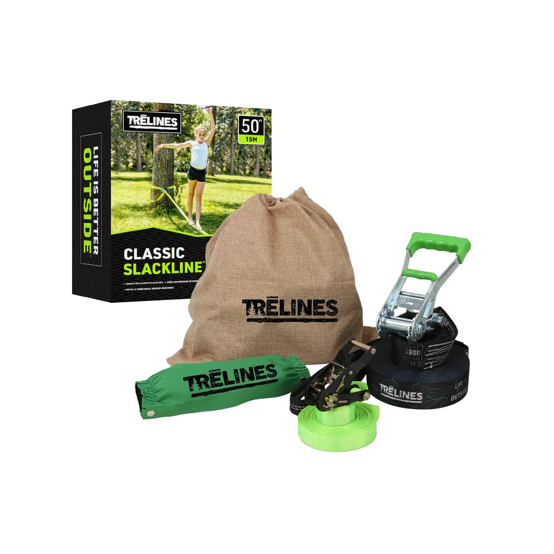 Trelines Classic Slackline 50ft, 	Maximum Weight Recommendation 500 lbs TRELINES