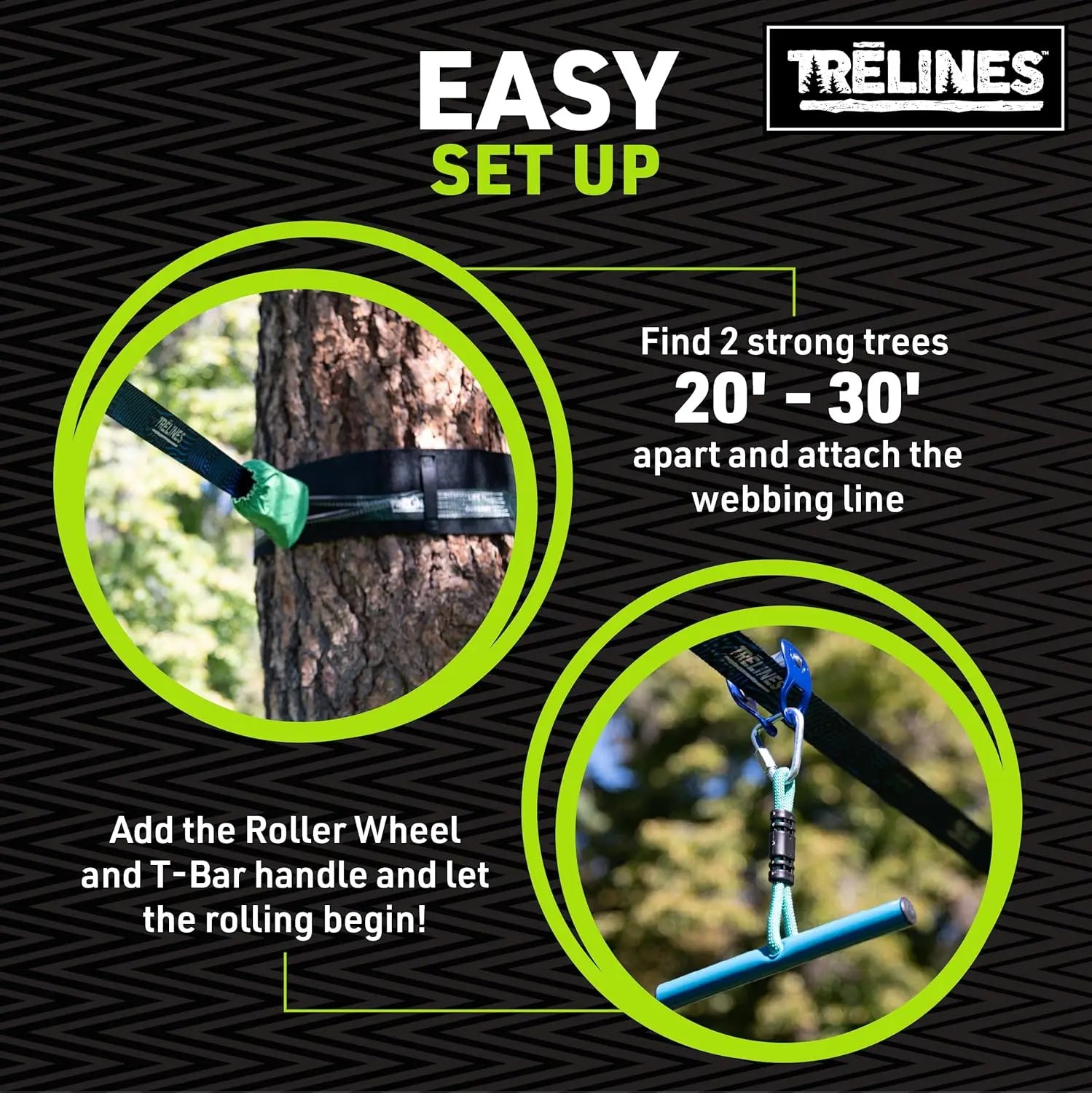 Trelines Ninja Rollerline for Kids Backyard Warrior Course - Simple T-Bar Ride - Easy to Hold & Ride ?Max Weight 250lbs TRELINES