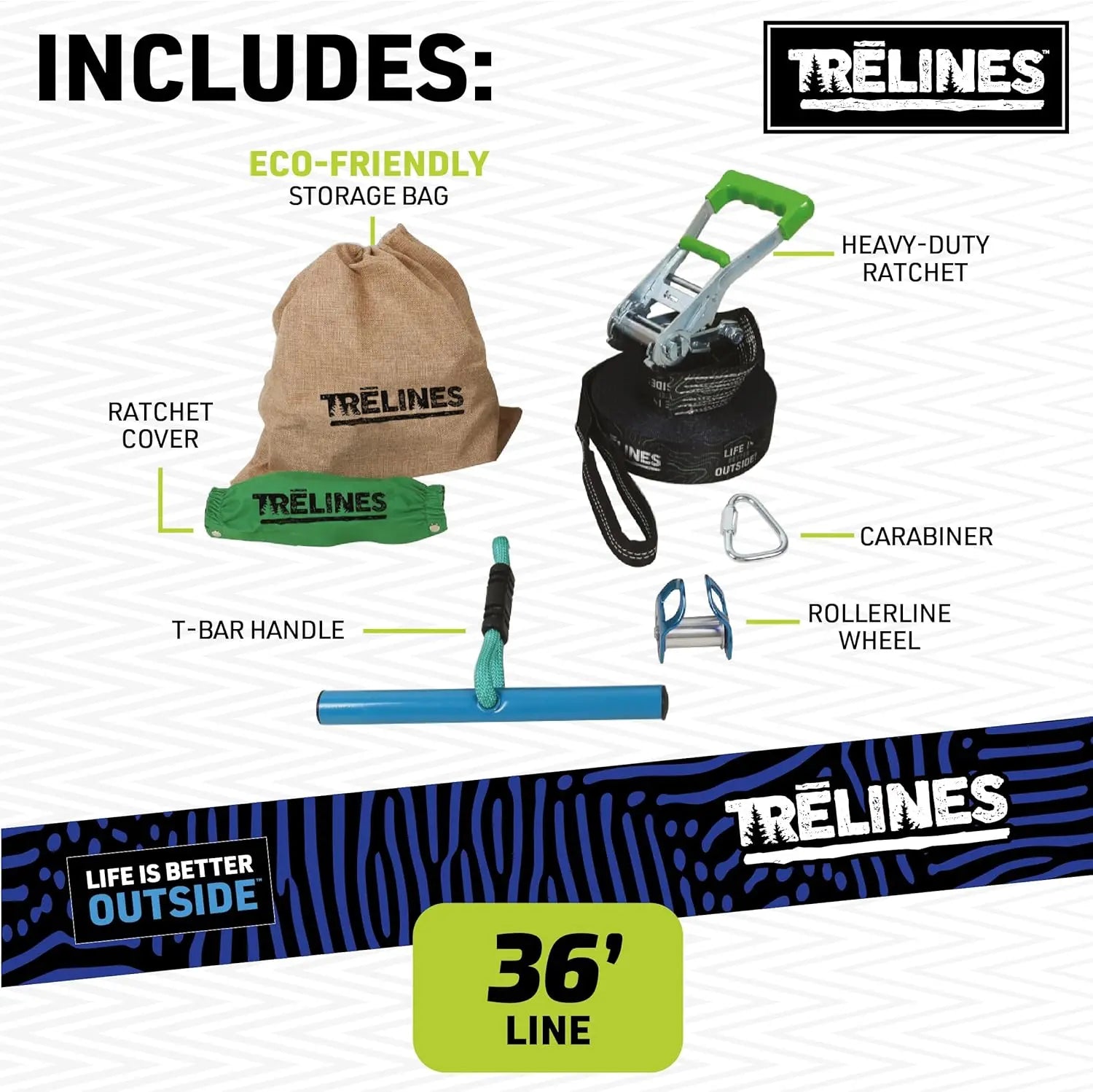 Trelines Ninja Rollerline for Kids Backyard Warrior Course - Simple T-Bar Ride - Easy to Hold & Ride ?Max Weight 250lbs TRELINES