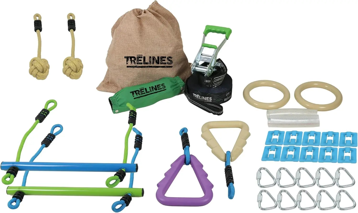 Trelines Ninja Warrior Obstacle Course for Kids, Most Attractive Lines and Gear for Backyard - 8 Ninja Obstacles - Monkey Bars, Gym Rings, Tree Rings, Fists. Great for Girls & Boys 5+ Get Outside Hape-Toy-Market