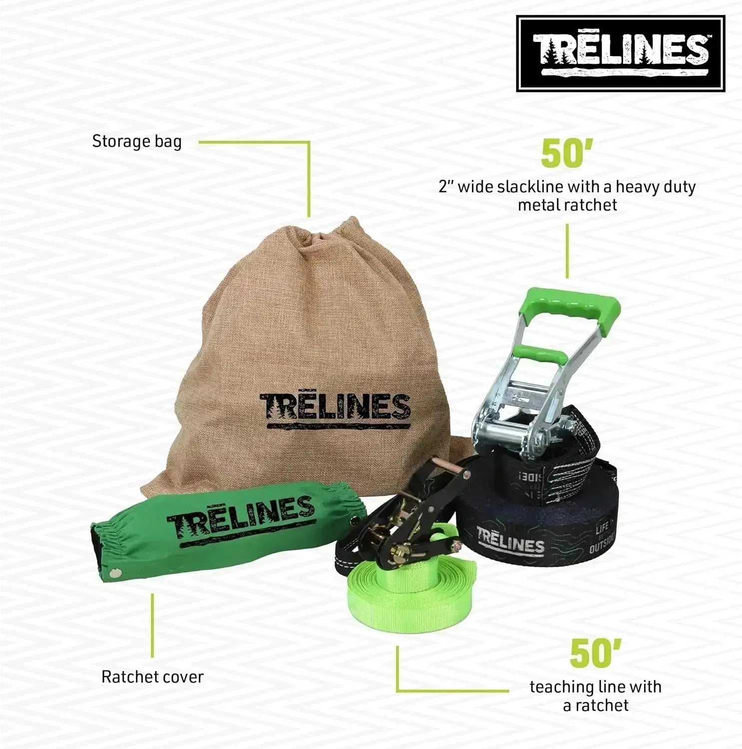 Trelines Classic Slackline 50ft, 	Maximum Weight Recommendation 500 lbs TRELINES