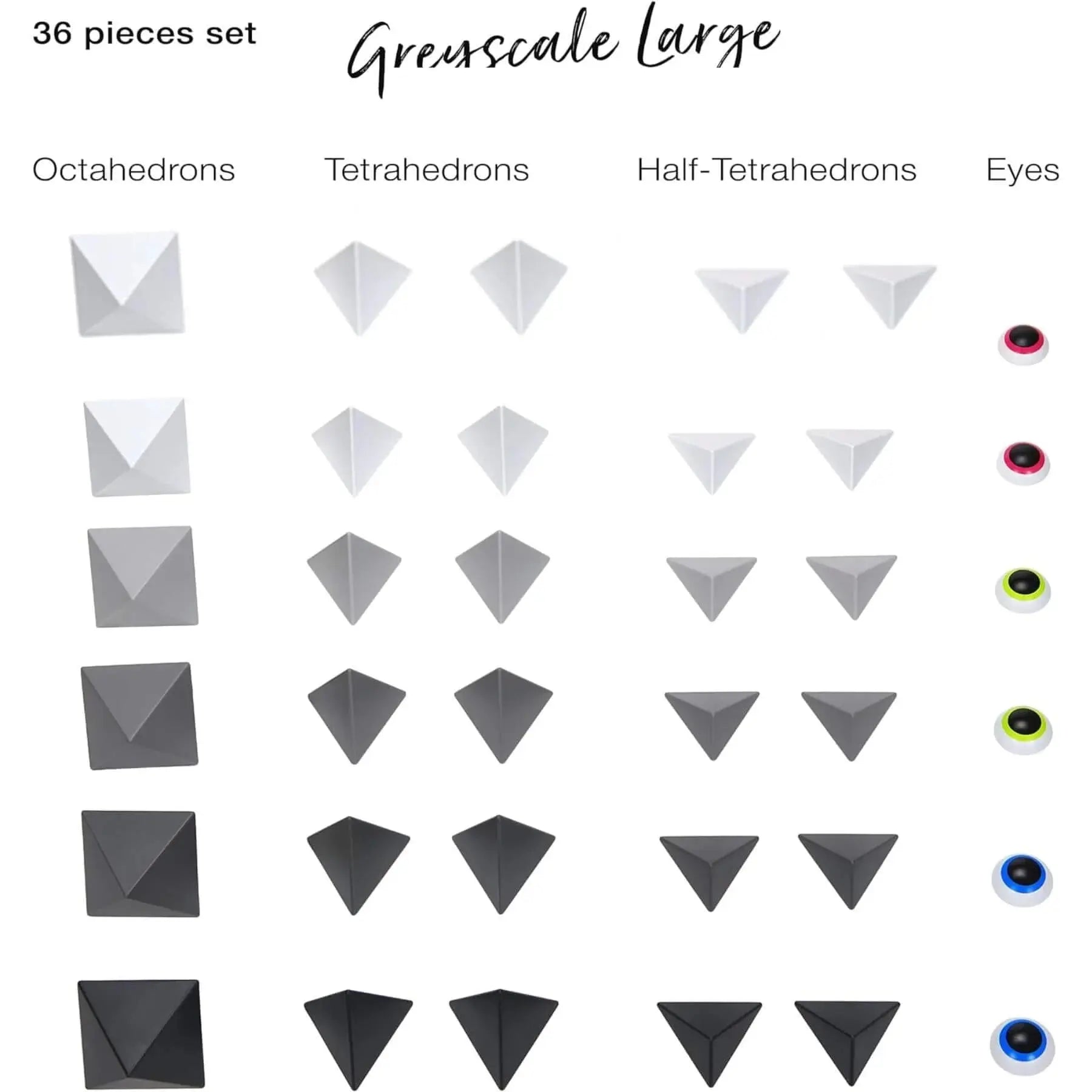 Trido Monochromatic Magnetic Art 3D Shapes Large 36-Piece Trido