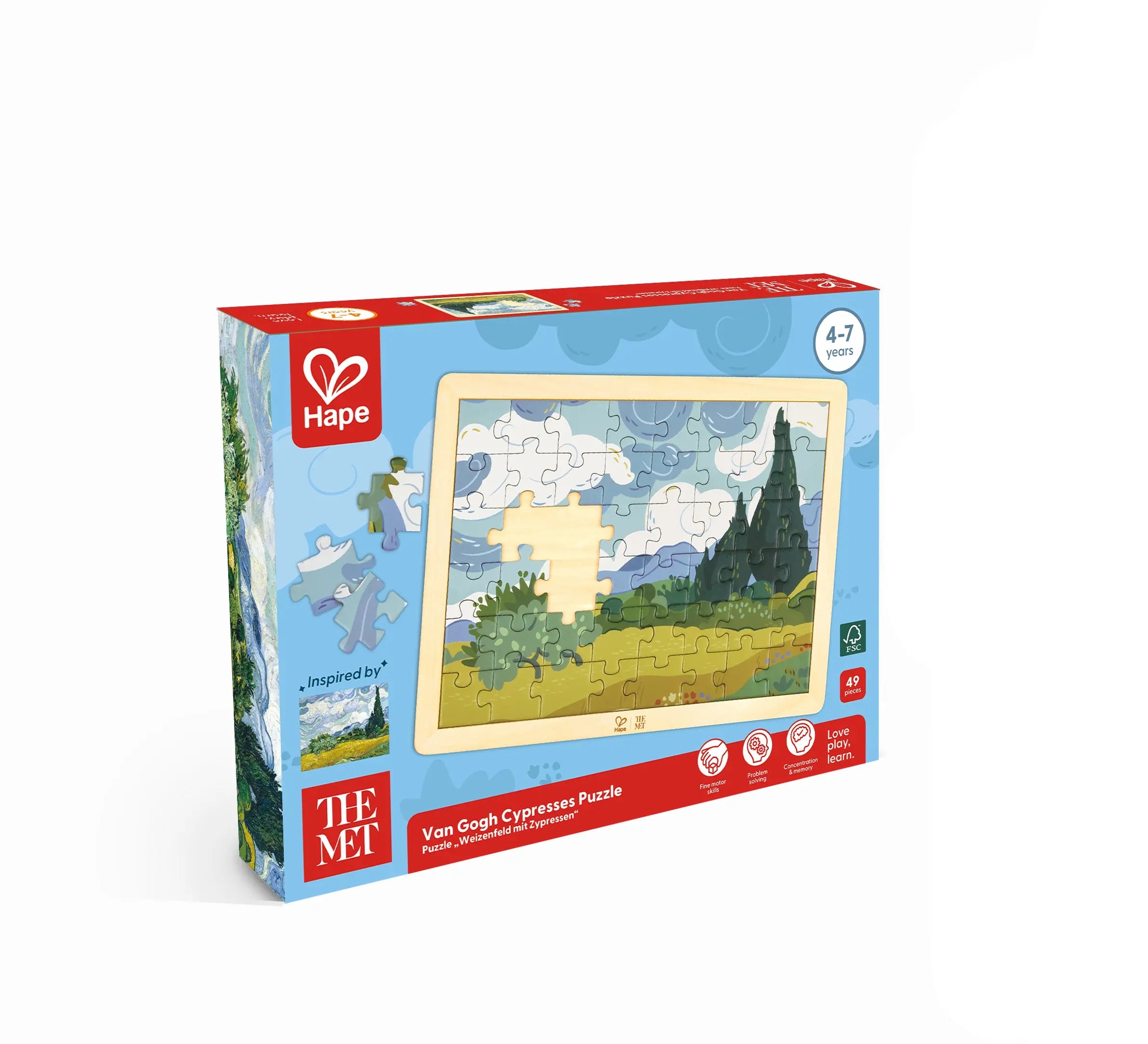 Puzzle　511MS Hape x The Met Van Gogh Cypresses Wooden Frame Puzzle – 48-Piece