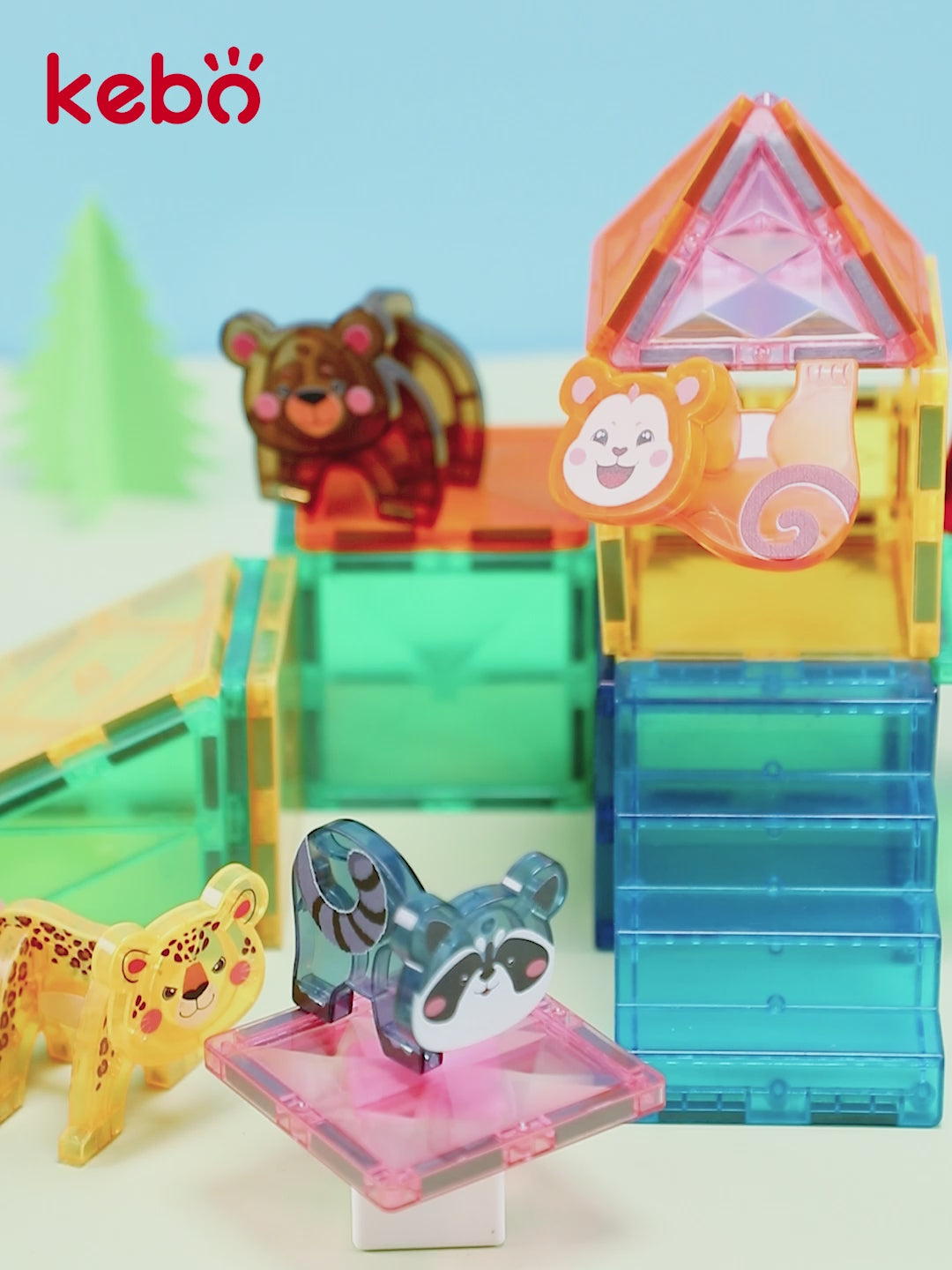 KEBO 56pcs Prairie Animals Construction Blocks Magnetic Tiles